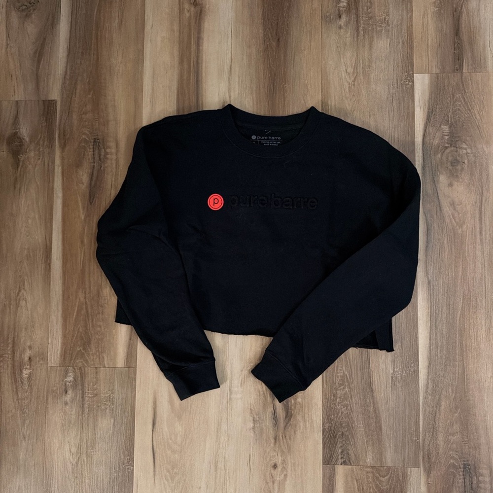 Pure Barre Black Cropped Sweatshirt Embossed Logo Size S NWOT
